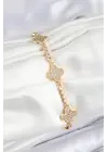 Pirinç Zirkon Taşlı Yonca Model Gold Renk Kadın Bileklik