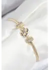 Pirinç Zirkon Taşlı Yonca Model Gold Renk Kadın Bileklik