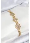 Pirinç Zirkon Taşlı Yonca Model Gold Renk Kadın Bileklik