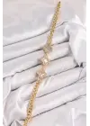 Pirinç Zirkon Taşlı Yonca Model Gold Renk Kadın Bileklik