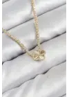 Pirinç Zirkon Taşlı Yonca Model Gold Renk Kadın Kolye