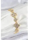 Pirinç Zirkon Taşlı Yonca Model Gold Renk VIP Seri Kadın Bileklik