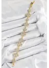 Pirinç Zirkon Taşlı Yonca Model Gold Renk VIP Seri Kadın Bileklik