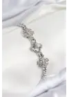 Pirinç Zirkon Taşlı Yonca Model Gümüş Renk Kadın Bileklik