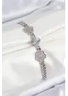 Pirinç Zirkon Taşlı Yonca Model Gümüş Renk Kadın Bileklik