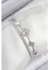 Pirinç Zirkon Taşlı Yonca Model Gümüş Renk Kadın Bileklik
