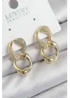 Pirinç Zirkon Taşlı Zincir Model Gold Renk Kadın Küpe