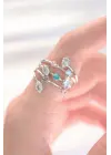 Renkli Zirkon Taşlı Silver Renk Ayarlanabilir Yüzük
