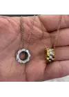 Rolex Model Yüzük Formlu Çelik Kolye Gold & Silver Tasarım