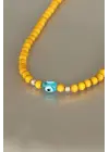 Sarı Renk Tahta Boncuklu Kadın Kolye