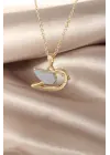 Sedefli Mavi Renk Kuş Kolye