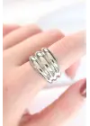 Silver Renk Ayarlanabilir Çizgili Bombe Yüzük