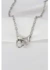 Silver  Geçirmeli Kalp Tasarımlı Zincir Çelik Kolye