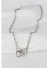 Silver  Geçirmeli Kalp Tasarımlı Zincir Çelik Kolye