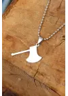 Silver Renk Metal Balta Uçlu Top Zincirli Erkek Kolye