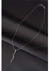 Silver Renk Metal Zirkon Taşlı Şimşek Kolye