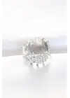 Silver Renk Tırtıklı Kalın Baget Taş Tasarım Ayarlanabilir Yüzük