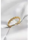 Sıralı Çiçek Model Gold Renk Zirkon Taşlı Kadın Yüzük
