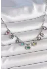 Sıralı Karışık Renk Zirkon Taşlı Gümüş Pirinç Kolye