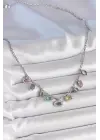 Sıralı Karışık Renk Zirkon Taşlı Gümüş Pirinç Kolye
