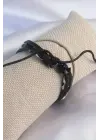 Siyah Beyaz Deri İpli Erkek Bileklik