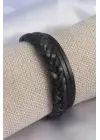 Siyah Burgu Model Deri Erkek Bileklik
