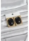 Siyah Kare Model Vintage Gold Renk Kadın Küpe