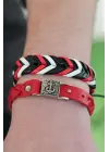 Siyah Kırmızı Renk Deri Erkek Bileklik Kombin