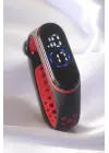 Siyah Kırmızı Renk Silikon Kordon Dijital Dokunmatik Led Saat