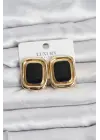 Siyah Mineli Kare Gold Renk Vintage Kadın Küpe