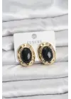 Siyah Renk Oval Vintage Pirinç Kadın Küpe