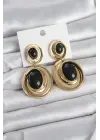 Siyah Sallantılı Damla Model Gold Renk Vintage Kadın Küpe
