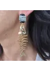 Siyahlı Beyazlı Büyük Balık Küpe