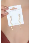 Taşlı Gold Renk Metal Yılan Kadın Küpe