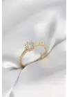 Tek Taş Model Gold Renk Zirkon Taşlı Kadın Yüzük