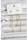 Topçuk Model Gold Renk Pirinç Sallantılı Kadın Küpe Seti