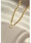 Trend Altın Renk Boncuklu Tasarım Çelik Kadın Kolye