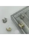 Üç Sıra Taşlı Çoklu Görünüm Halka Küpe