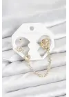 Uzay Model Çelik Gold Renk Zincir Bağlantılı Ear Cuff Küpe Seti