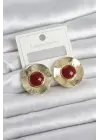 Vintage Model Bordo Gold Renk Pirinç Kadın Küpe