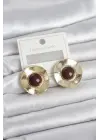 Vintage Model Kahverengi Gold Renk Pirinç Kadın Küpe