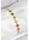 VIP Pirinç Renkli Zirkon Taşlı Yonca Model Gold Renk Kadın Bileklik