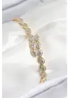 VIP Pirinç Zirkon Taşlı Sıralı Damla Model Gold Renk Kadın Bileklik