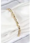 VIP Pirinç Zirkon Taşlı Sıralı Damla Model Gold Renk Kadın Bileklik