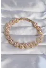 Vip Seri Pirinç Gold Renk Pembe Zirkon Taşlı Kalp Tasarımlı Bileklik