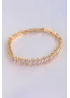 Vip Seri Pirinç Pembe Zirkon Taşlı Gold Renk Baget Model Bileklik