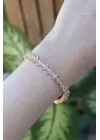 Vip Seri Pirinç Pembe Zirkon Taşlı Gold Renk Baget Model Bileklik