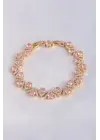 Vip Seri Pirinç Pembe Zirkon Taşlı Gold Renk V Model Bileklik