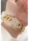 Vip Seri Pirinç Zirkon Taşlı Gold Renk Gurmet Bileklik