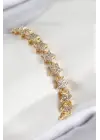 VIP Seri Pirinç Zirkon Taşlı Sıralı Yıldız Model Gold Renk Kadın Bileklik